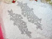 Embroidered Lace Appliques Silver Floral Venice Lace Mirror Pair 10" (DH87X)