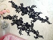 Embroidered Lace Appliques Navy Blue Floral Venice Lace Mirror Pair 13" (DH88X)