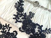 Embroidered Lace Appliques Navy Blue Floral Venice Lace Mirror Pair 13" (DH88X)