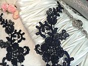 Embroidered Lace Appliques Navy Blue Floral Venice Lace Mirror Pair 13" (DH88X)