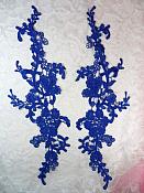 Embroidered Lace Appliques Blue Floral Venice Lace Mirror Pair 13" (DH88X)