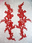 Embroidered Lace Appliques Red Floral Venice Lace Mirror Pair 13" (DH88X)