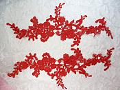 Embroidered Lace Appliques Red Floral Venice Lace Mirror Pair 13" (DH88X)