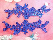 Lace Appliques Blue Floral Vine Embroidered Mirror Pair Costume Motifs 14" (DH89X)