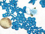 Lace Appliques Turquoise Floral Vine Embroidered Mirror Pair Costume Motifs 14" (DH89X)
