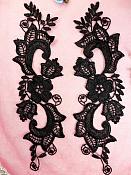 Embroidered Lace Appliques Black Floral Venice Lace Mirror Pair 10.5" (DH90X)