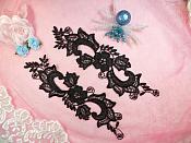 Embroidered Lace Appliques Black Floral Venice Lace Mirror Pair 10.5" (DH90X)