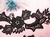 Embroidered Lace Appliques Black Floral Venice Lace Mirror Pair 10.5" (DH90X)