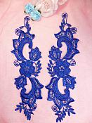 Embroidered Lace Appliques Blue Floral Venice Lace Mirror Pair 10.5" (DH90X)