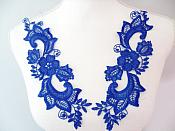 Embroidered Lace Appliques Blue Floral Venice Lace Mirror Pair 10.5" (DH90X)