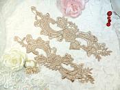 Embroidered Lace Appliques Champagne Floral Venice Lace Mirror Pair 10.5" (DH90X)