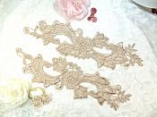 Embroidered Lace Appliques Champagne Floral Venice Lace Mirror Pair 10.5" (DH90X)