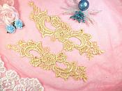 Embroidered Lace Appliques Gold Floral Venice Lace Mirror Pair 10.5" (DH90X)