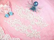 Embroidered Lace Appliques Ivory Floral Venice Lace Mirror Pair 10.5" (DH90X)