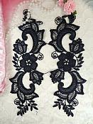 Embroidered Lace Appliques Navy Blue Floral Venice Lace Mirror Pair 10.5" (DH90X)