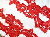 Embroidered Lace Appliques Red Floral Venice Lace Mirror Pair 10.5" (DH90X)