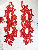 Embroidered Lace Appliques Red Floral Venice Lace Mirror Pair 10.5" (DH90X)
