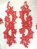 Embroidered Lace Appliques Red Floral Venice Lace Mirror Pair 10.5" (DH90X)