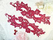 Embroidered Lace Appliques Wine Floral Venice Lace Mirror Pair 10.5" (DH90X)
