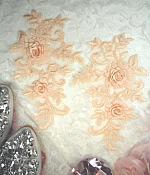 3D Lace Appliques Peach Floral Embroidered Mirror Pair 8" (DH91X)