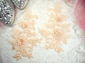 3D Lace Appliques Peach Floral Embroidered Mirror Pair 8" (DH91X)