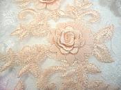 3D Lace Appliques Peach Floral Embroidered Mirror Pair 8" (DH91X)