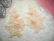 3D Lace Appliques Peach Floral Embroidered Mirror Pair 8" (DH91X)