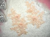 3D Lace Appliques Peach Floral Embroidered Mirror Pair 8" (DH91X)