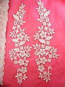 Embroidered Lace Appliques White Floral Venice Lace Mirror Pair 15" (DH80X)