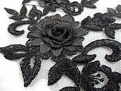 3D Lace Appliques Black Floral Embroidered Mirror Pair 8" (DH92X)