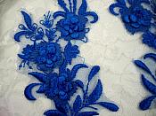 3D Lace Appliques Blue Floral Embroidered Mirror Pair 8" (DH92X)