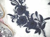 3D Lace Appliques Navy Floral Embroidered Mirror Pair 8" (DH92X)