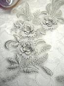 3D Lace Appliques Silver Floral Embroidered Mirror Pair 8" (DH92X)