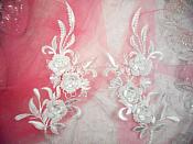 3D Lace Appliques White Floral Embroidered Mirror Pair 8" (DH92X)