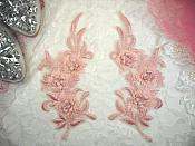 3D Lace Appliques Pink Floral Embroidered Mirror Pair 8" (DH92X)