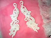 3D Venice Lace Applique White Floral Venise Lace with Crystal Rhinestones and Pearls 10" (DH97X)