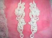 3D Venice Lace Applique White Floral Venise Lace with Crystal Rhinestones and Pearls 10" (DH97X) 3D Venice Lace Applique White Floral Venise Lace with Crystal Rhinestones and Pearls 10" (DH97X)