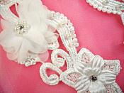 3D Venice Lace Applique White Floral Venise Lace with Crystal Rhinestones and Pearls 10" (DH97X)