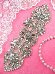 DH3 Crystal Rhinestone Applique Wedding Bridal Sash Motif  7"
