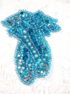 E1203 XS Turquoise Ballet Slippers Sequin Beaded Applique 2.25"