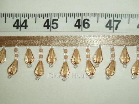 E1670 Champagne Teardrop Beaded Fringe Sewing Trim 1"