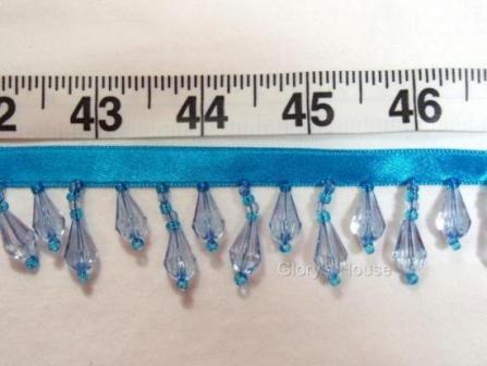 E1670 Turquoise Teardrop Beaded Fringe Sewing Trim 1"