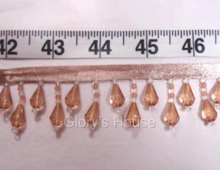 E1670 Champagne Teardrop Beaded Fringe Sewing Trim 1"