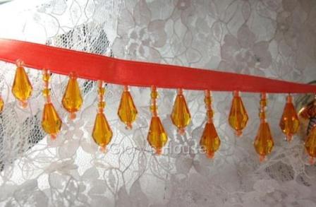 RME1670 (27" Remnant) Bright Orange Teardrop Beaded Fringe Sewing Trim 1"