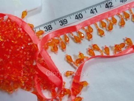 RME1670 (27" Remnant) Bright Orange Teardrop Beaded Fringe Sewing Trim 1"