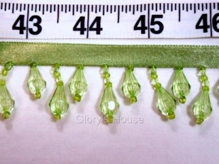 E1670 Lime Green Teardrop Beaded Fringe Sewing Trim 1"