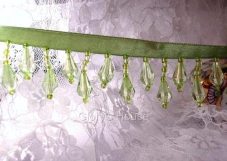E1670 Lime Green Teardrop Beaded Fringe Sewing Trim 1"