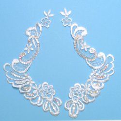 E2736x White Bridal Venise Lace Mirror Pair Sequin Appliques 9" E2736x White Bridal Venise Lace Mirror Pair Sequin Appliques 9"