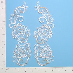 E2738 White Floral Venise Lace Mirror Pair Beaded Sequin Appliques 10" E2738 White Floral Venise Lace Mirror Pair Beaded Sequin Appliques 10"