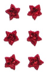 E3988  Red Applique Stars SET OF 6 Sequin Beaded Set .75"